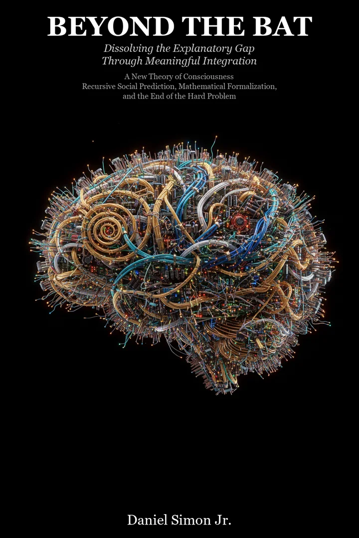 Cover of Beyond the Bat: a brain built of gold and copper wire and teal cable on a black ground, with the title above and the author's name below.